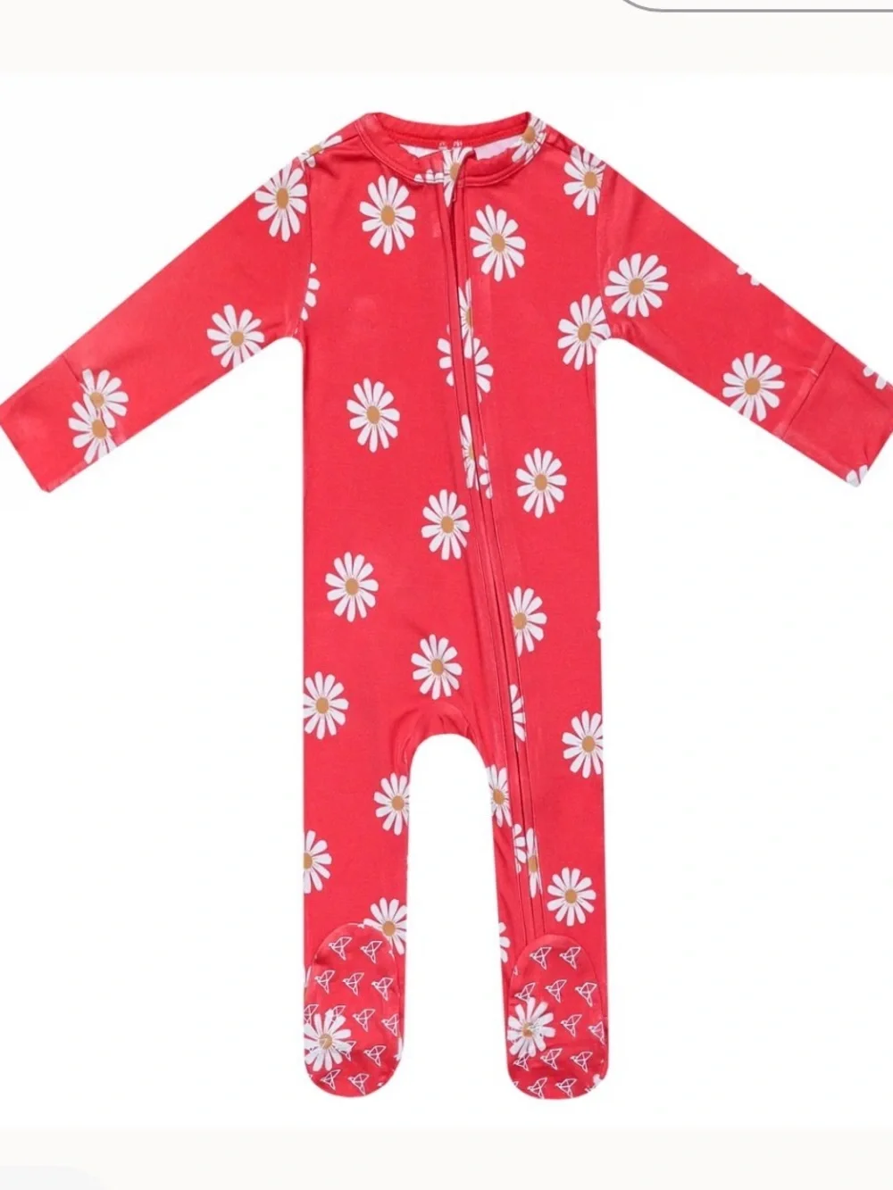 Copper Pearl Jessa Bamboo Zip Up Footie 12-18 Months Red Daisy Print